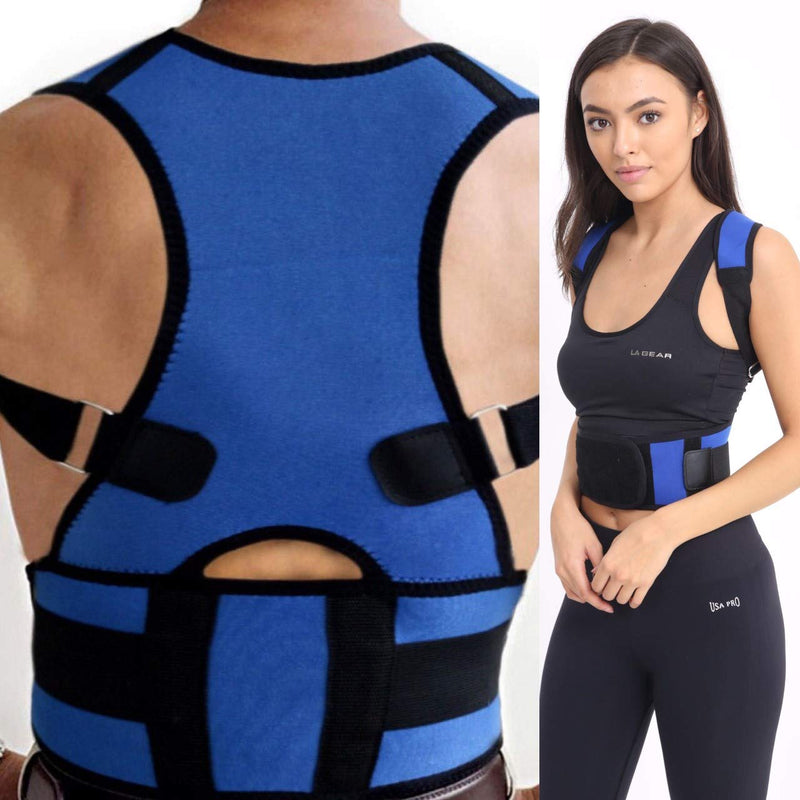 [Australia] - Posture Corrector Deluxe, Magnetic, Adjustable Straps, Neoprene, Four Colours (Small, Blue) S (Pack of 1) 