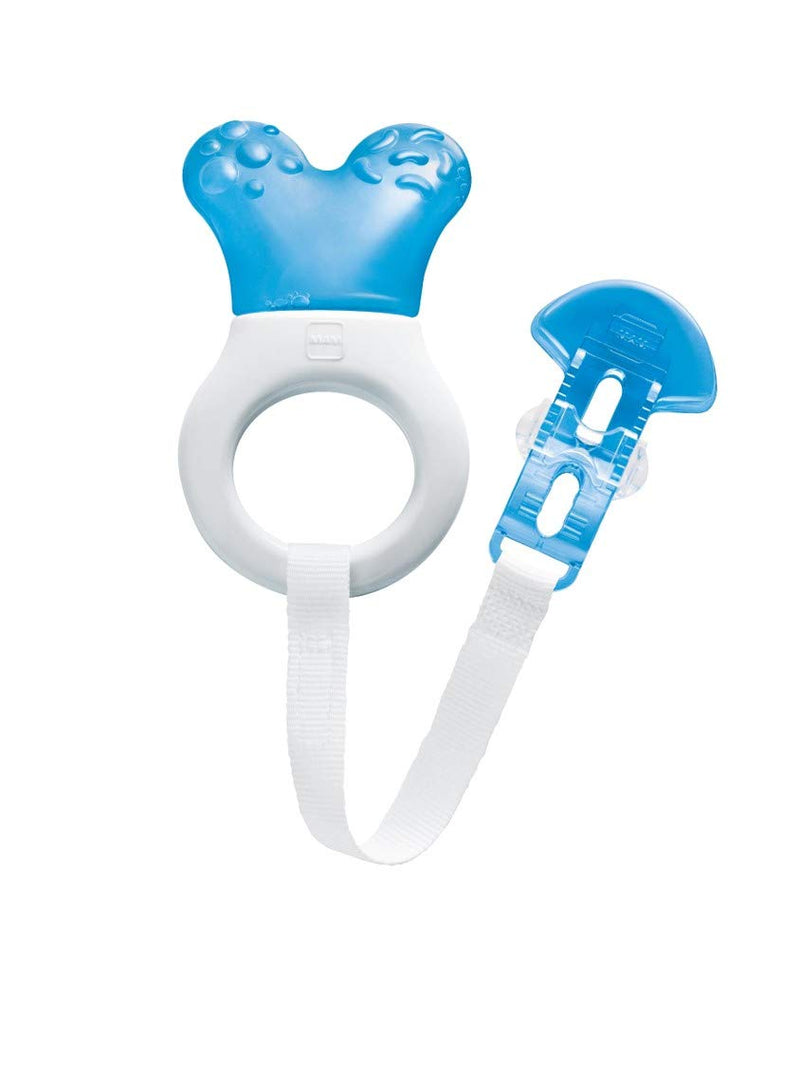 [Australia] - MAM Mini Cooler & Clip, Cooling Component Comforts Teething Babies, Sensitive Gums Massaged by Baby Ring, Long Range Reaches All Baby Teeth, Suitable for 0-3 Years, Blue 