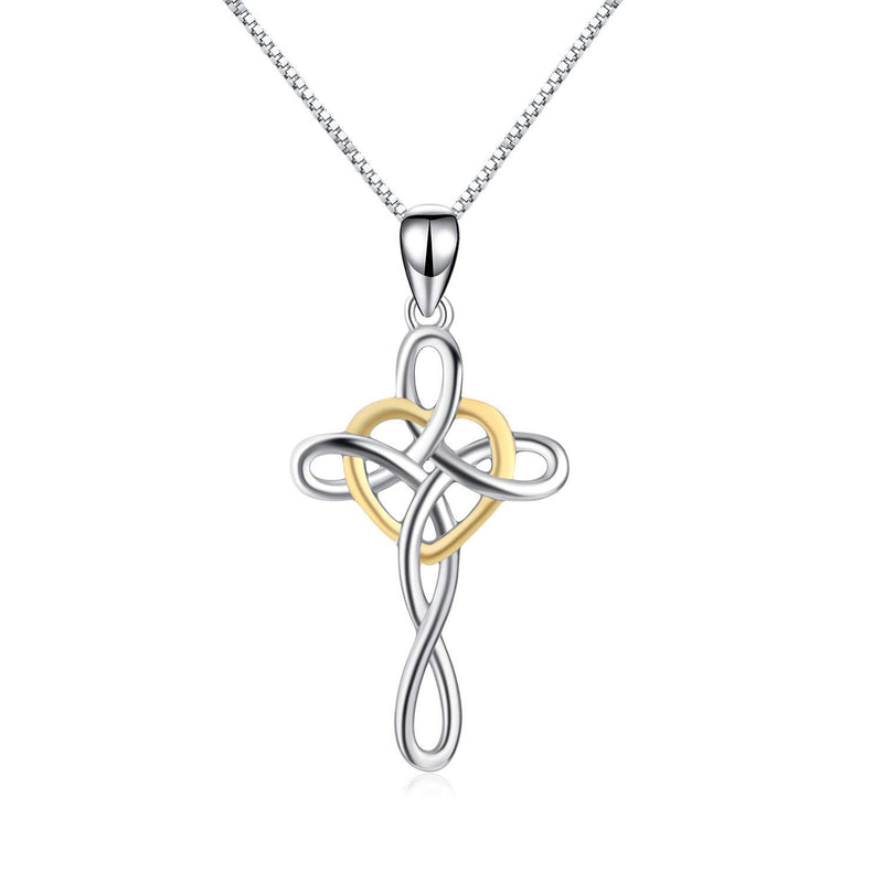 [Australia] - VONALA Sterling Silver Celtic Knot Cross Pendant Necklace Jewellery for Women Girls with Gifts Box Two Tone 
