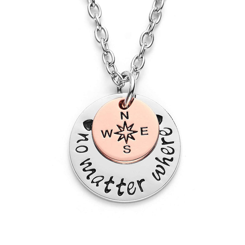 [Australia] - LParkin Long Distance Relationships Gifts Friendship Necklace No Matter Where Compass Necklaces BFF Jewelry 