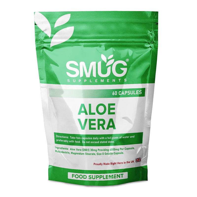 [Australia] - Aloe Vera Capsules by SMUG Supplements - Natural Herb Colon Cleanse & Detox - High Strength, Equivalent to 6000mg Aloe Vera Leaf Juice (60 Capsules - Standard Pouch) 