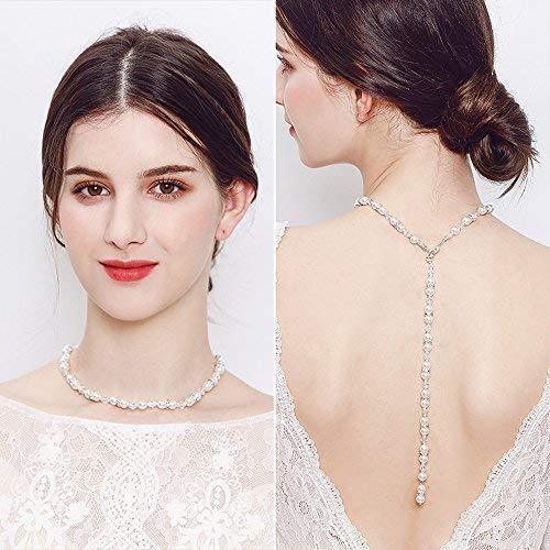 [Australia] - FXmimior Bridal Backless Dress Open Back Pearl Necklace Bridal Back Drop Wedding Pearl Necklace Jewelry for Women 