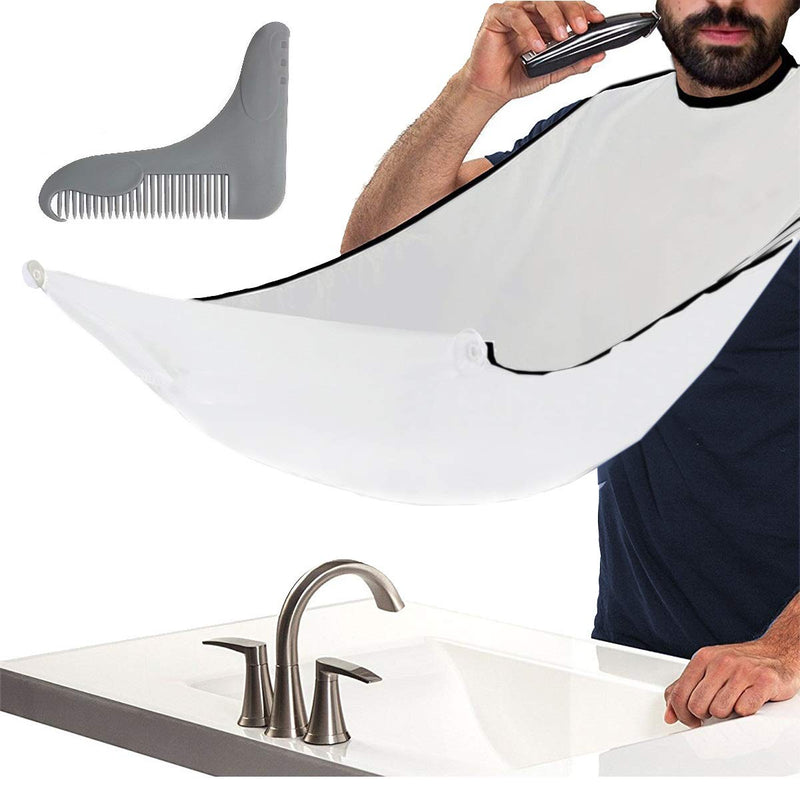 [Australia] - Beard Trimmer Catcher, JT JUSTIME Beard Shaving Apron Bib Moustache Grooming Kit with Shaping Tool for Men's Trimming Hair Cutting Cape 