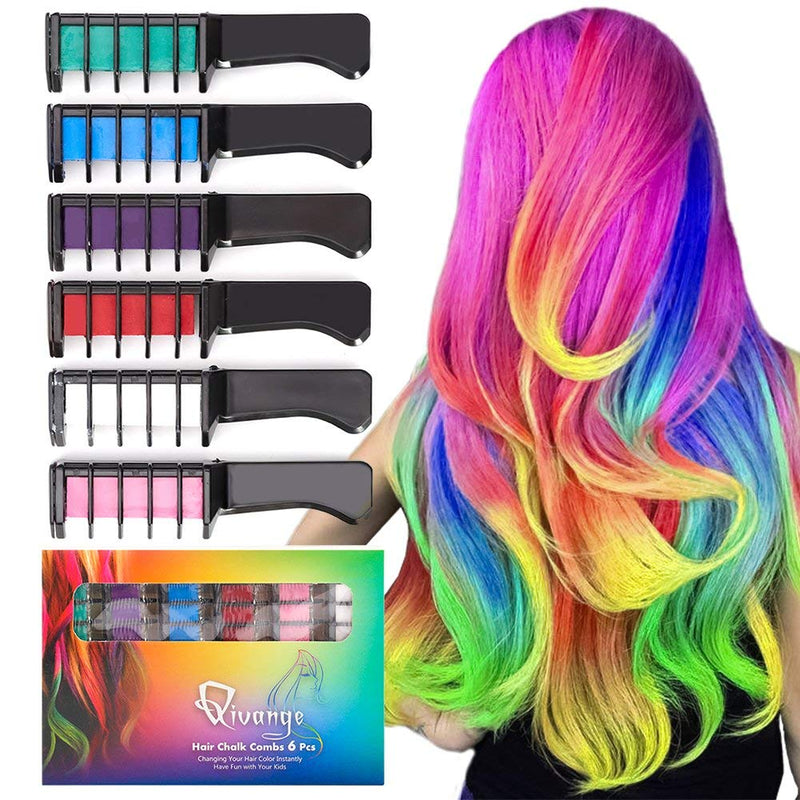 [Australia] - Qivange Hair Chalk Comb, 6 Pcs Temporary Non-Toxic Hair Coloring for Kids, Ideal Cosplay, Halloween, Carnival, Birthday Party Gifts for Girls Boys 