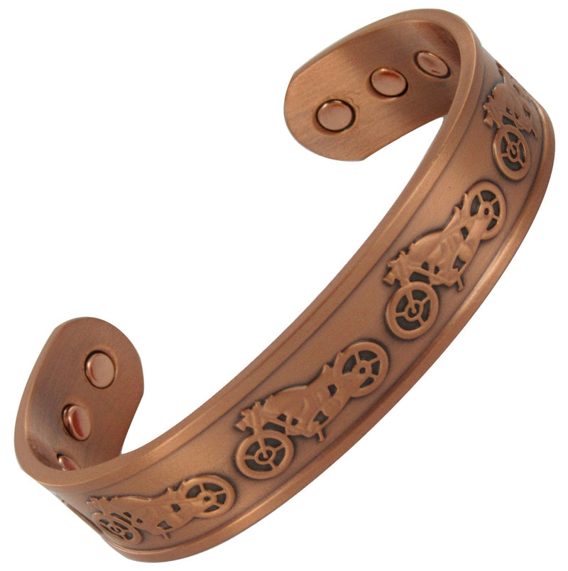 [Australia] - Stargems® PURE COPPER MAGNETIC BRACELET BANGLE 6 MAGNETS CELTIC MOTORBIKE DESIGN Cuff Wrist Band for Women Ladies or Mens + VELVET GIFT POUCH! 17.5 Centimetres 
