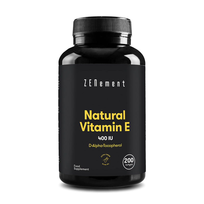 [Australia] - Zenement | Natural Vitamin E - 400 IU, (D-Alpha-Tocopherol), 200 Softgels | with Organic Extra Virgin Olive Oil | Antioxidant and Anti-Aging 