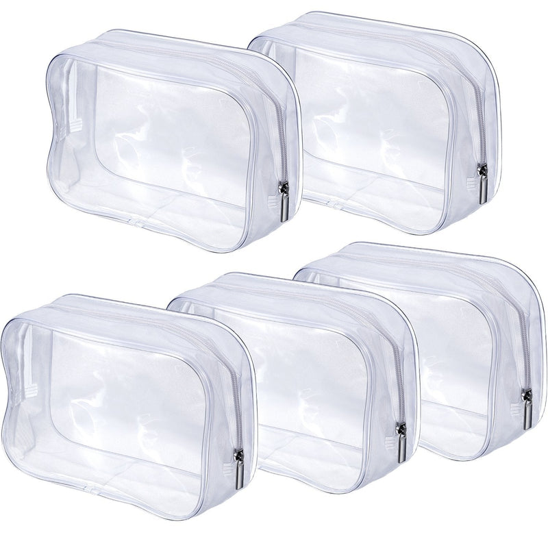[Australia] - 5 Pack Clear PVC Zippered Toiletry Carry Pouch Portable Cosmetic Makeup Bag for Vacation, Bathroom and Organizing (Small, White) Small 