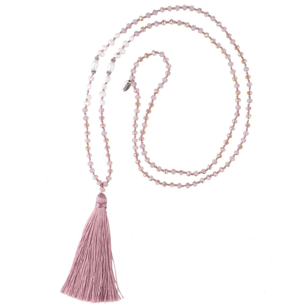 [Australia] - KELITCH New Women Tassel Pearl Necklace Crystal Beads Necklace Bib Shining Y-Shape Necklace 2021 Pink a 