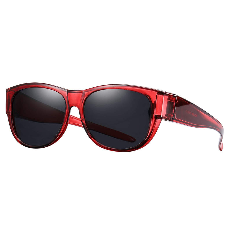 [Australia] - Fashion Oversized Fits Over Sunglasses Polarized Mirrored Lens for Women Men Goggles Go over Prescription Glasses Wraparound Shield Cateye Red Frame and Grey Lens 