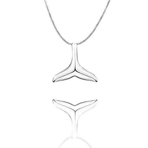 [Australia] - URBAN SHe° 925 Sterling Silver Whale Tail Fish Nautical Charm Mermaid Tail Silver Studs Earrings women jewellery Necklace Pendant Set birthday gift awareness Tribal Dolphin Maori 