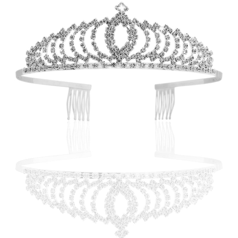 [Australia] - Vofler Crystal Tiara Crown Headband Headpiece Rhinestone Hair Jewelry Decor for Women Ladies Little Girls Bridal Bride Princess Birthday Wedding Pageant Prom Party with Combs Pin Silver 