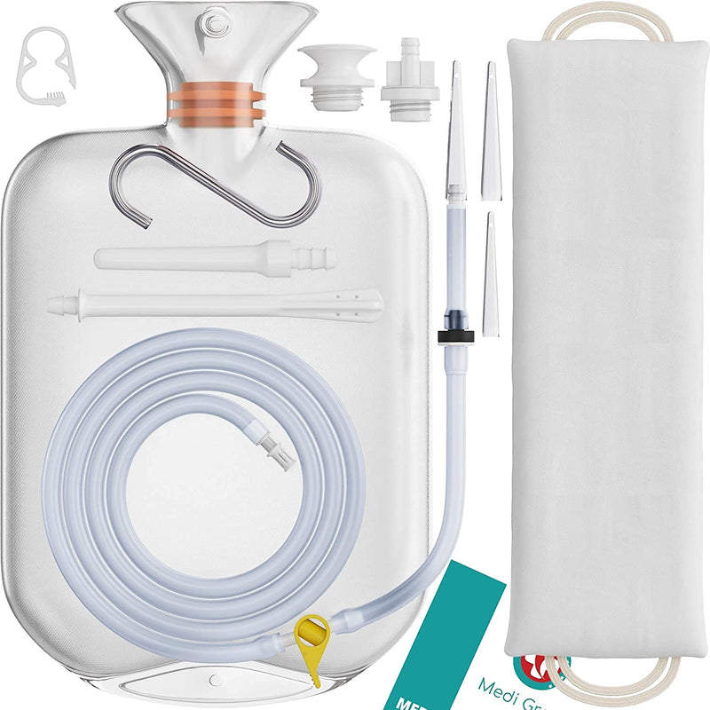 [Australia] - Enema Bag Kit 17pc- Home Enema Kit Colonic- 100% Transparent, Enema Kit for Coffee or Water Colon Cleanse Kit 2L Capacity Portable Carry Bag by Medi Grade 