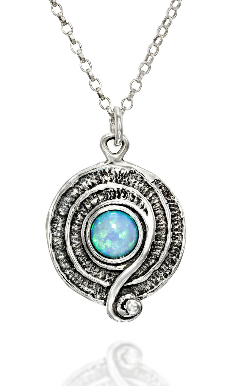 [Australia] - Stera Jewelry 925 Sterling Silver Retro Style Created White or Blue Fire Opal Swirl Pendant Necklace White Opal 