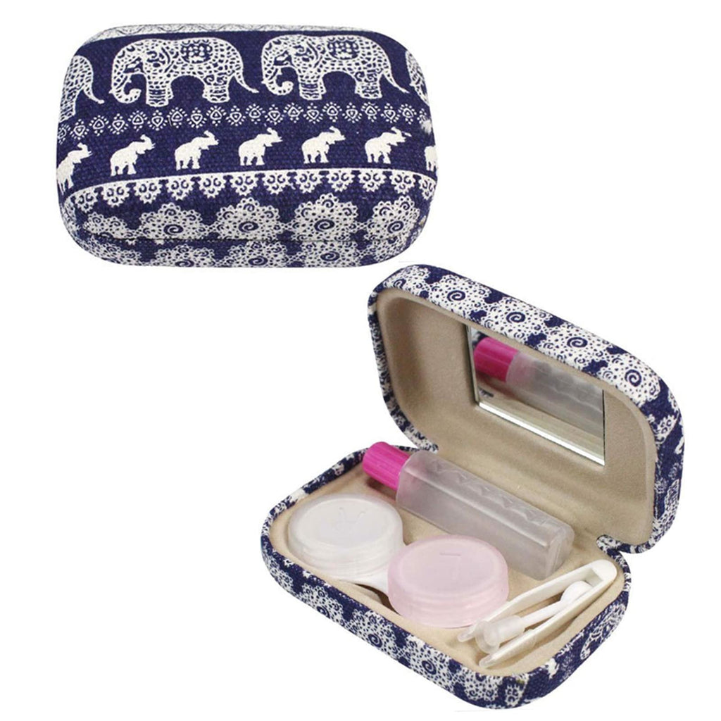 [Australia] - Contact Lens Case Elephant Bohemia Print Contact Lens Travel Case with Mirror Blue (Blue Contact Lens Case) 