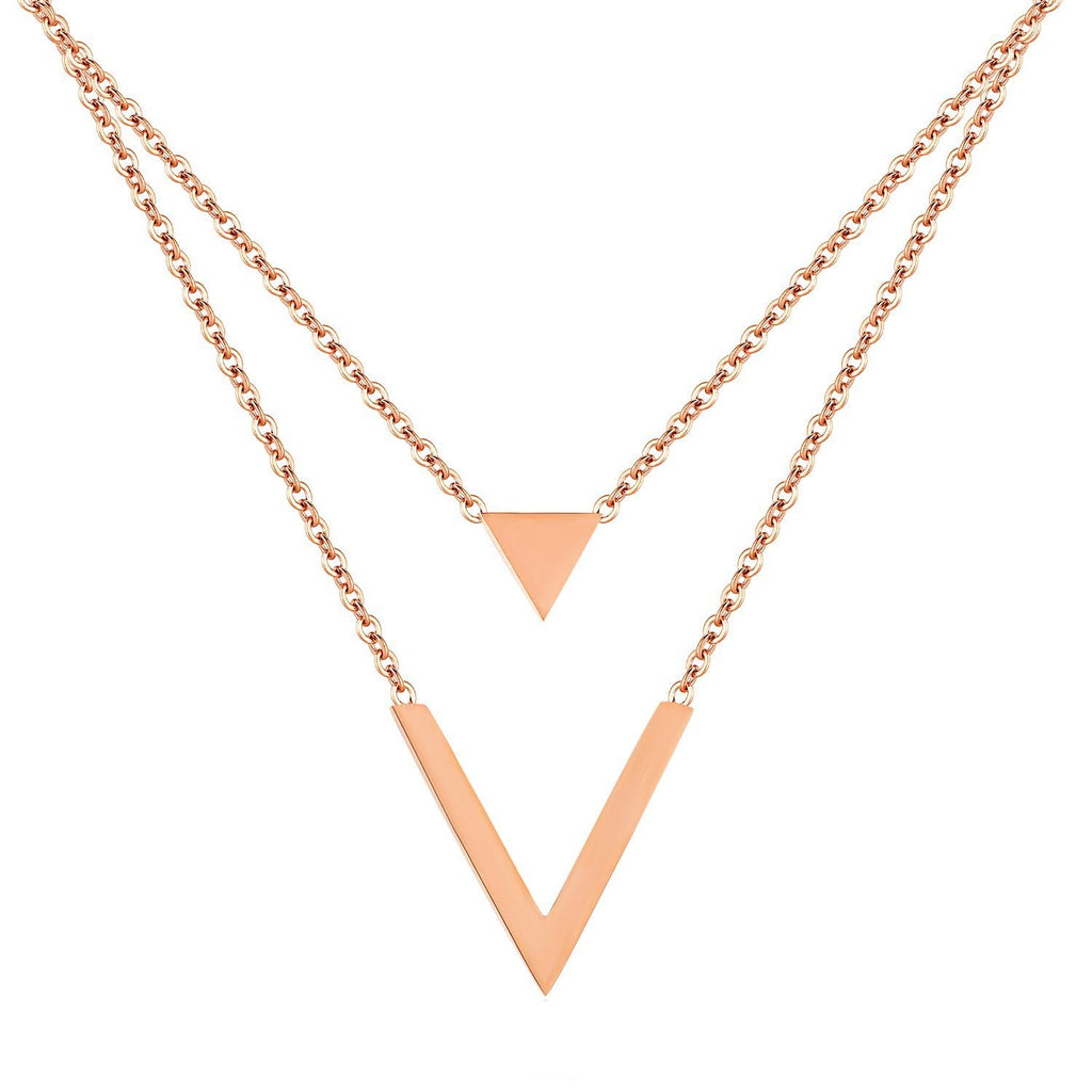[Australia] - HIJONES Women's Stainless Steel Stylish Two-Double Clavicular V-Shaped Triangle Pendant Charms Necklace Gold 