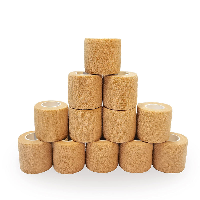 [Australia] - Cohesive Bandages 5cm x 4.5m, 12 Pack of Self Adhesive Bandage Tape Vet Wrap for First Aid, Sports Protection and Wrist, Ankle Sprains & Swelling Beige 