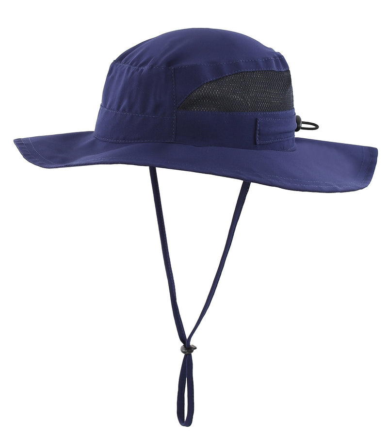 [Australia] - Decentron Womens Summer Mesh Boonie Sun Hat Wide Brim UV Protection Fishing Hat Navy Blue 