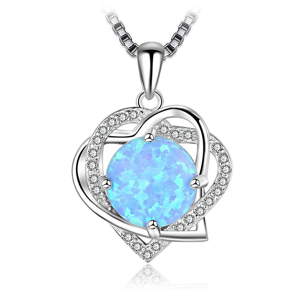 [Australia] - JFUME Mothers Day Gift Blue Japen Opal Pendant Necklace Heart 925 Sterling Silver Gift for Women Jewelry Adjustable 