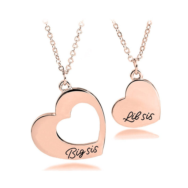 [Australia] - Sister Necklace for 2 Big Sister Little Sister Heart Pendant Necklace 2SIS necklace setRG 