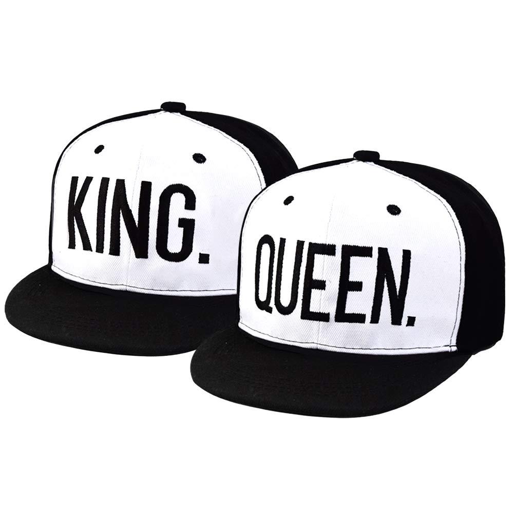 [Australia] - EQLEF Couple Baseball Cap, King And Queen Lovers Hats Adjustable Hip-Hop Hats Snapback Caps Black And White 2Pcs (type3) 