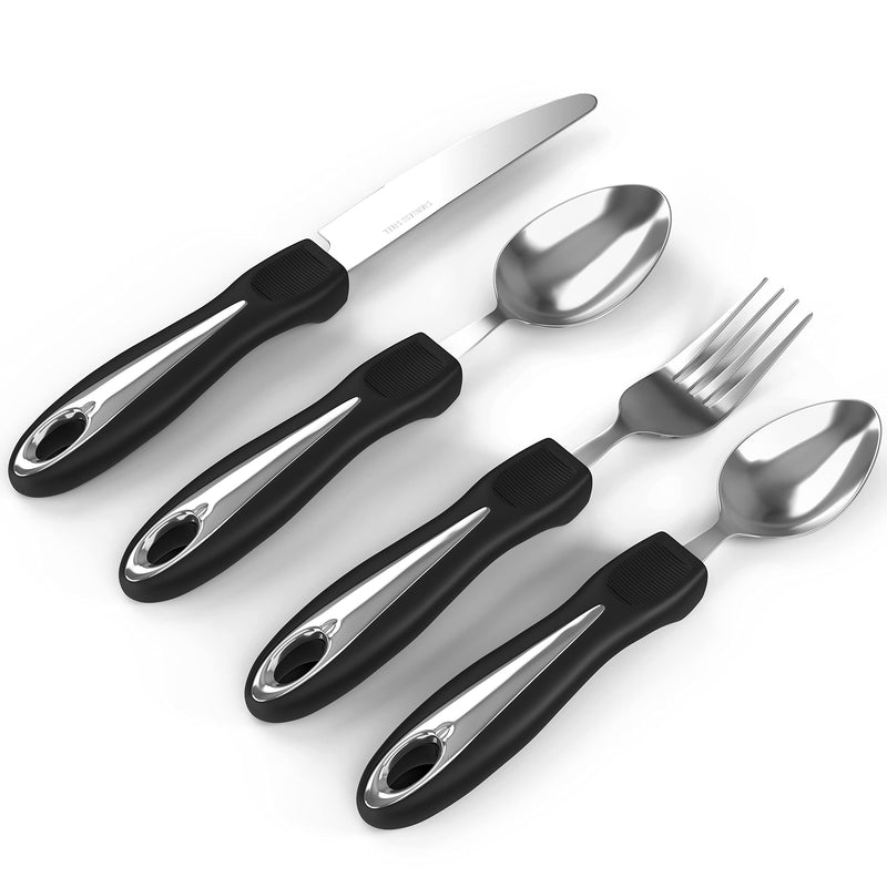 [Australia] - iMedic - Comfort Grips Cutlery - Disability Eating Aids - Great for The Elderly, Disabled or Those Suffering with Tremors and Trembling Hands - Ergonomic, Contoured Design - (1x Set, Silver/Black) Single 