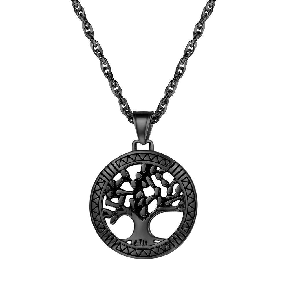 [Australia] - PROSTEEL Mens Tree of Life Necklace with Chain(resizable), 316L Stainless Steel/Gold Plated(with Gift Box) Black 