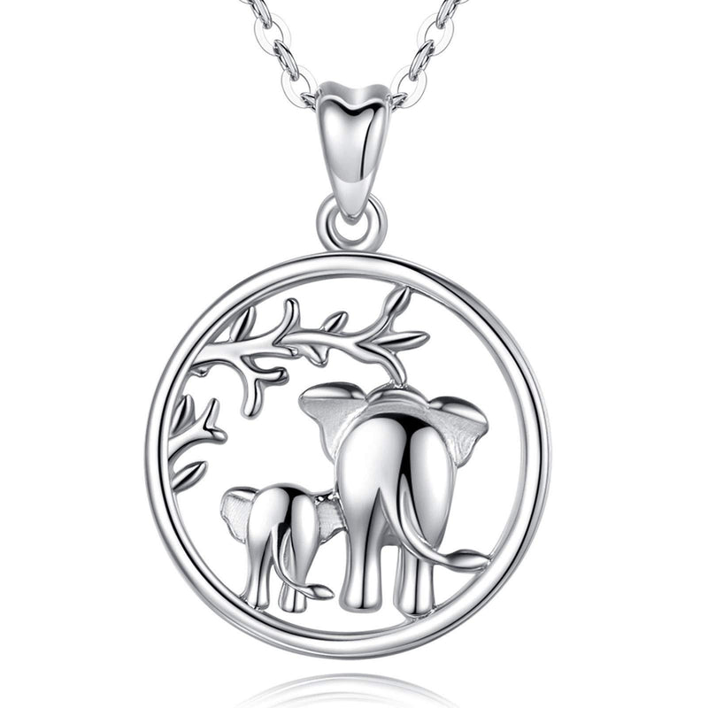 [Australia] - Silver Elephant Necklaces for Women, AEONSLOVE 925 Sterling Silver Lucky Elephants "Family Love" Heart Mother And Daughter Pendant Necklace Jewellery Gifts For Mum Ladies Lucky Elephant 