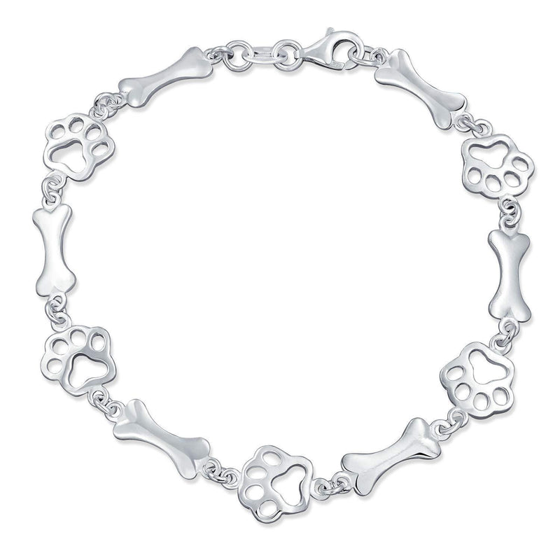 [Australia] - Pet Lover Dog Puppy Paw Print Bff Bone Link Multi Charm Bracelet For Women For Teen 925 Sterling Silver 