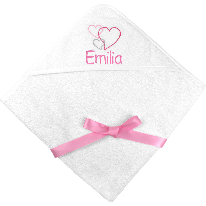 [Australia] - TeddyT's Baby Girl's Personalised Hearts Pink & White Super Soft Hooded Towel Gift 