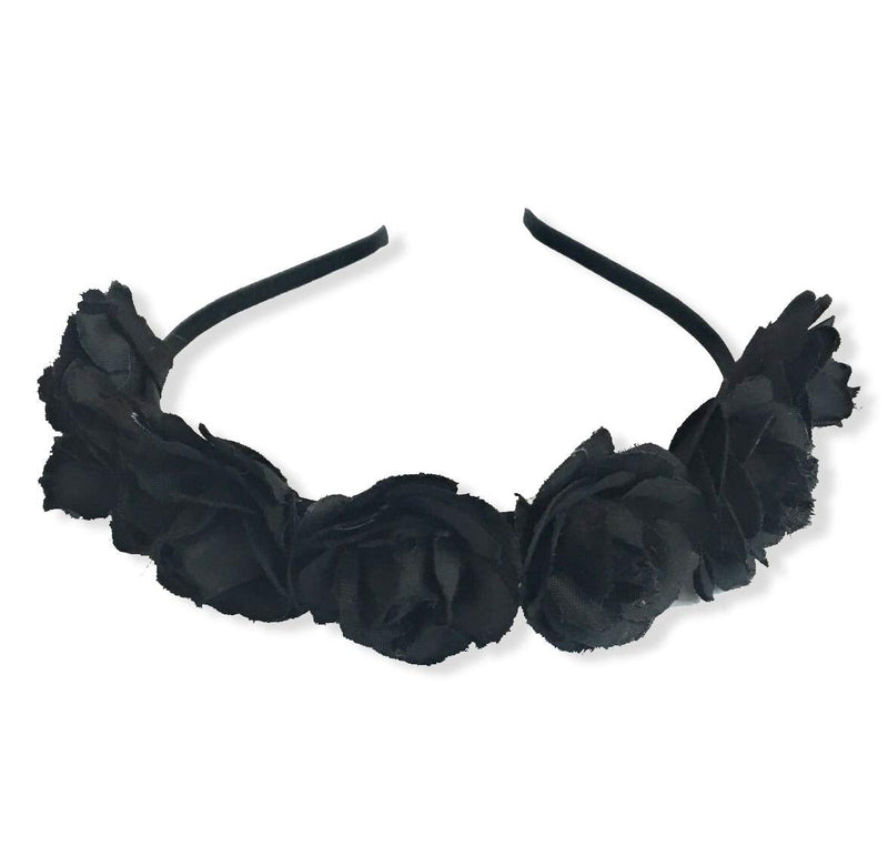 [Australia] - Rose Garland on Headband Women Girls Crown Halloween Sugar Skull Velvet Fabric Alice Band (Black) Black 
