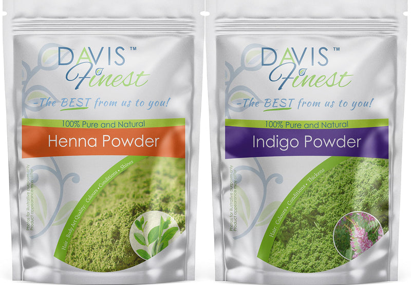 [Australia] - Davis Finest Henna Indigo Powder Hair Dye-Colour Combo Pack – Chemical-Free Natural Hair Dye for Brown/Black Hair/Beard - 100g Henna + 100g Indigo 