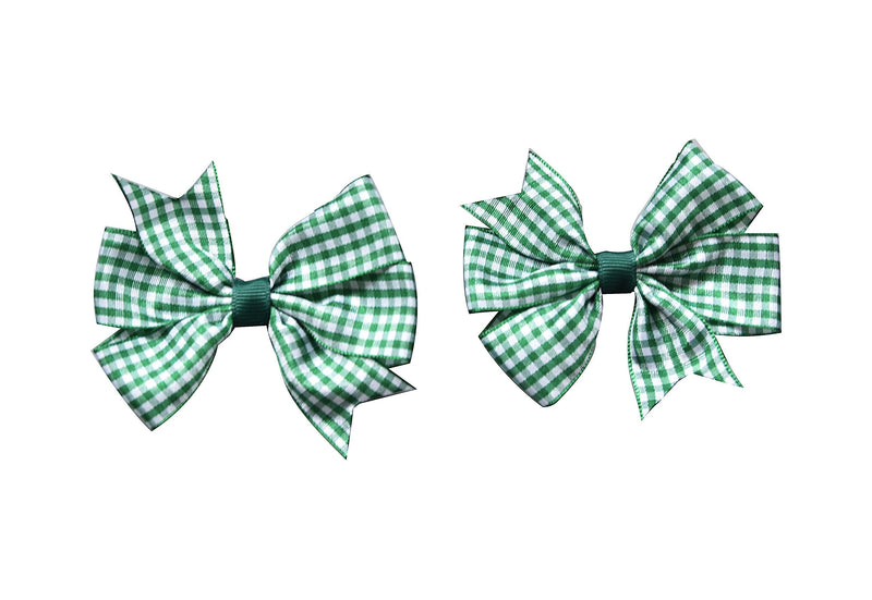 [Australia] - PrettyBoutique Pair of 3 Inches Girls School Gingham Flat Fan Bow Hair Alligator Clips Bobbles Elastics Ties (4.8cm Alligtor Clips, Bottle Green) 1 Pair (Pack of 1) 