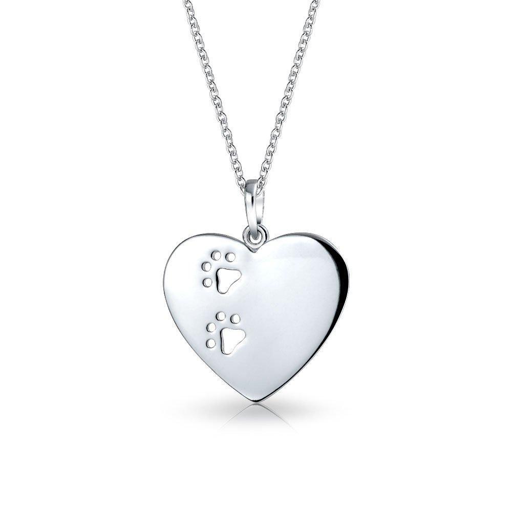 [Australia] - Personalized Engrave Pet Kitten Puppy Cat Dog Paw Print Heart Shape Pendant Necklace For Women Teen 925 Sterling Silver No Engraving 