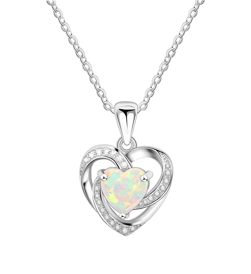 [Australia] - KristLand - Moonlight Collection Forever Love S925 Silver Necklace Decorated Heart White Opal Pendant for Women/Girlfriend/Wife/Daughter/Gift Curve Heart 