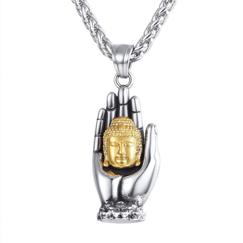 [Australia] - U7 Buddha Necklace Hand Pendant Boys Stainless Steel Chain Good Luck Buddhism Jewellery Buddhist Necklace for Men Women 