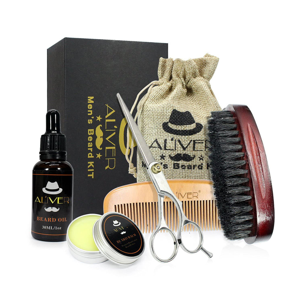 [Australia] - Beard Brush Comb Set for Men, Beard Grooming & Trimming Kit Contains Beard Oil, Leave-in Conditioner, Mustache & Beard Balm Butter Wax, Beard Brush, Beard Comb, Sharp Scissors Gift Set 5 Piece Set 