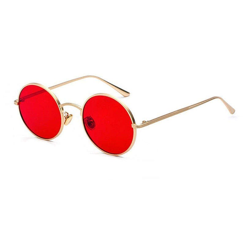 [Australia] - Inlefen Round Metal Frame Glasses Vintage Circle Sunglasses for Men and Women Gold Red 