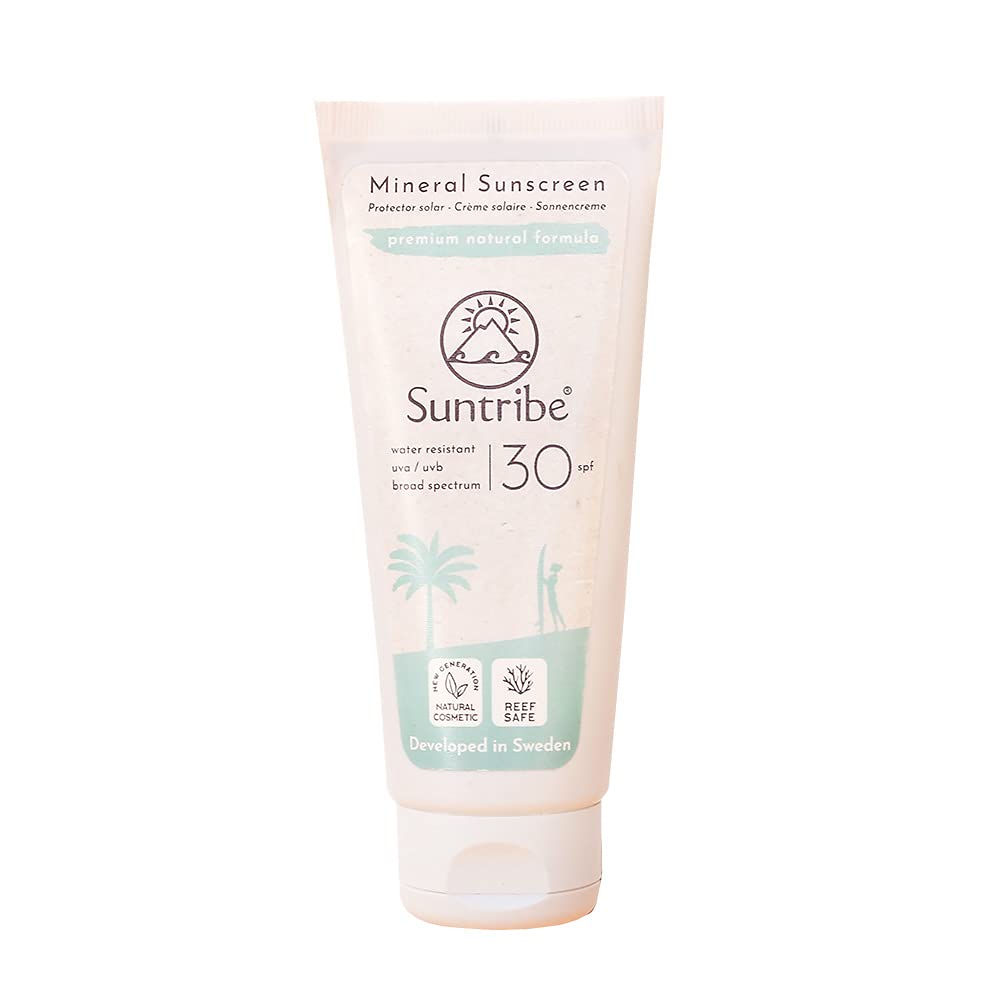 [Australia] - Suntribe All Natural Mineral Body & Face Sunscreen - SPF 30 - Reef Safe - Organic - Mineral UV-Filter (Zinc Oxide) - 7 Ingredients - Water resistant - White to transparent (100 ml) 100 ml (Pack of 1) 