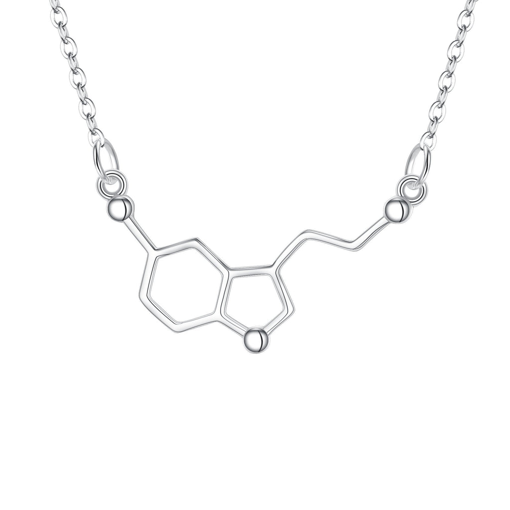 [Australia] - FANZE Women's 925 Sterling Silver Serotonin Happiness Neurotransmitter Chemistry Science Molecule Pendant Necklace Silver-tone 