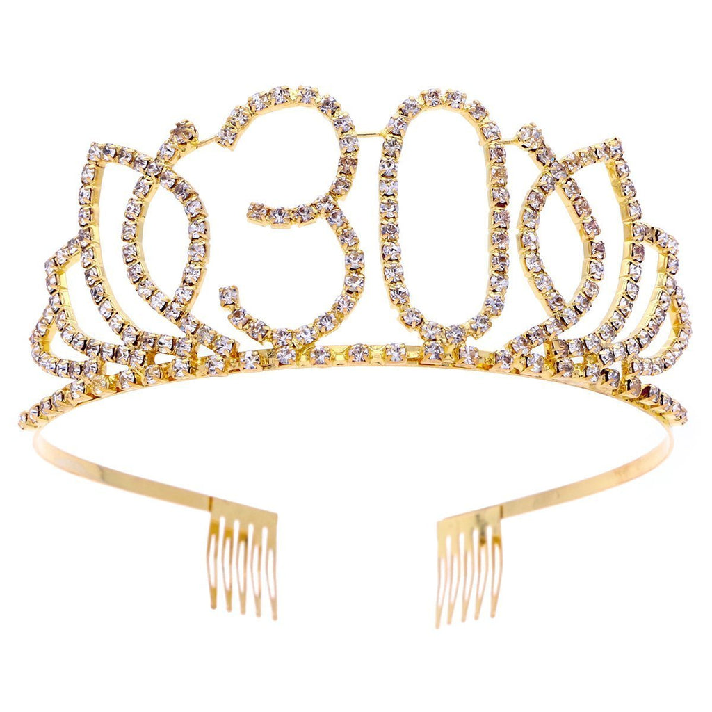 [Australia] - Frcolor Birthday Tiara, Rhinestone 30th Birthday Crowns Happy 30th Birthday (Gold) 