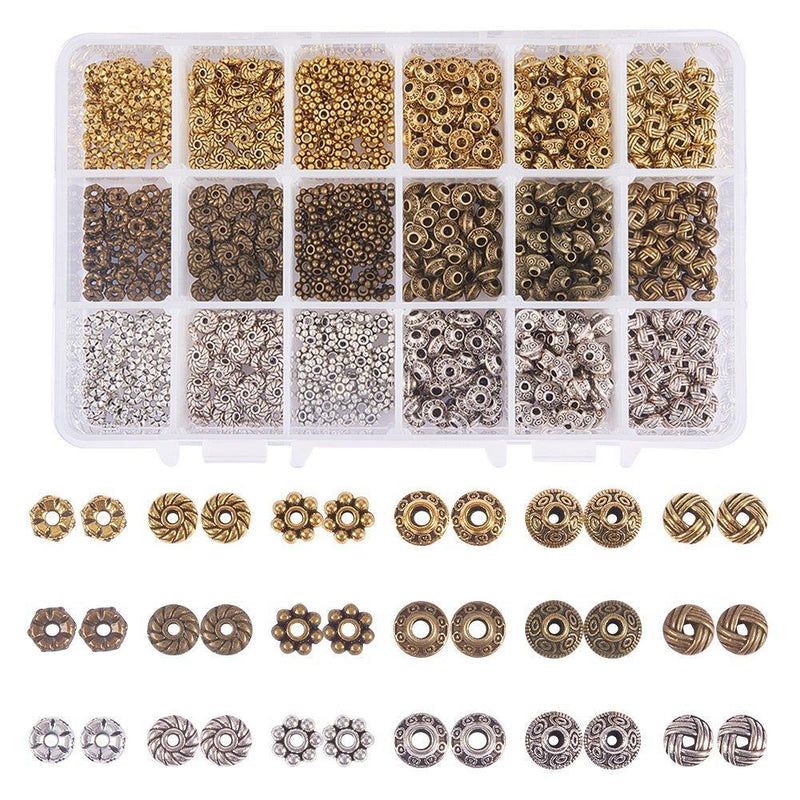 [Australia] - PandaHall Elite 900 pcs Tibetan Silver Spacer Beads Sets,6 Styles, 3 Colors 