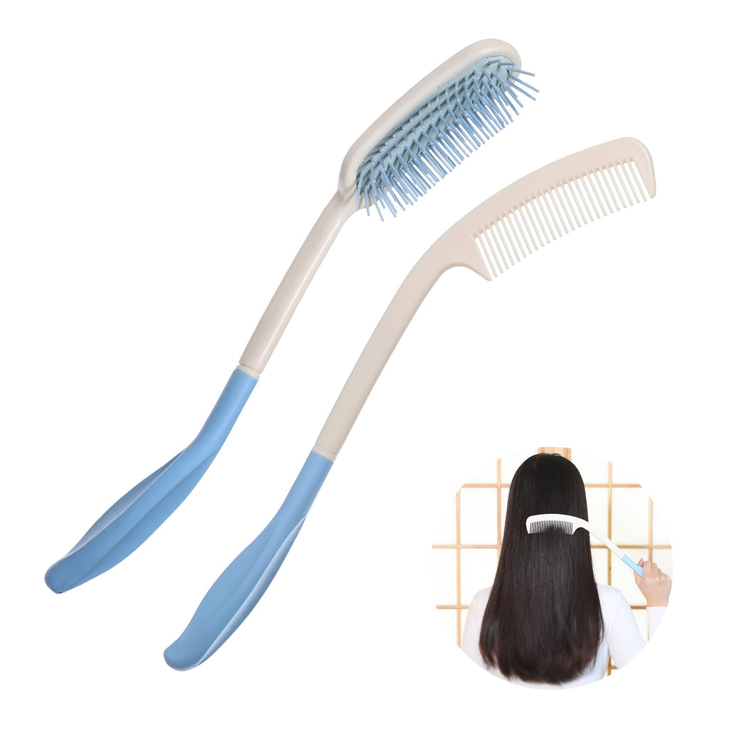 [Australia] - Long Reach Handled Comb and Hair Brush Set Applicable to elderly and hand-disabled people inconvenient upper limb activities (2 pcs) 