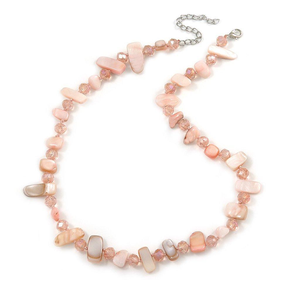 [Australia] - Avalaya Delicate Pastel Pink Sea Shell Nuggets and Light Pink Glass Bead Necklace - 48cm L/ 7cm Ext 
