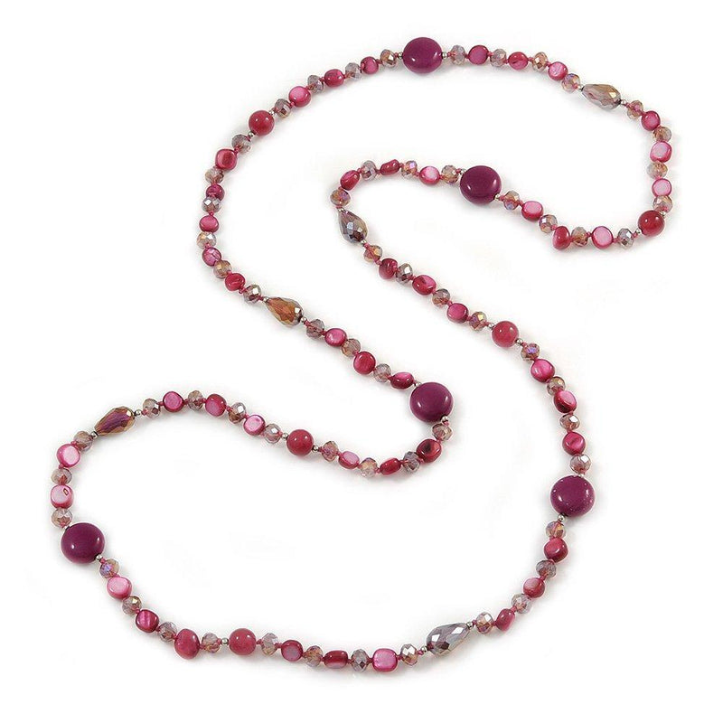 [Australia] - Avalaya Long Plum Shell Nugget, Ceramic and Glass Crystal Bead Necklace - 112cm L 