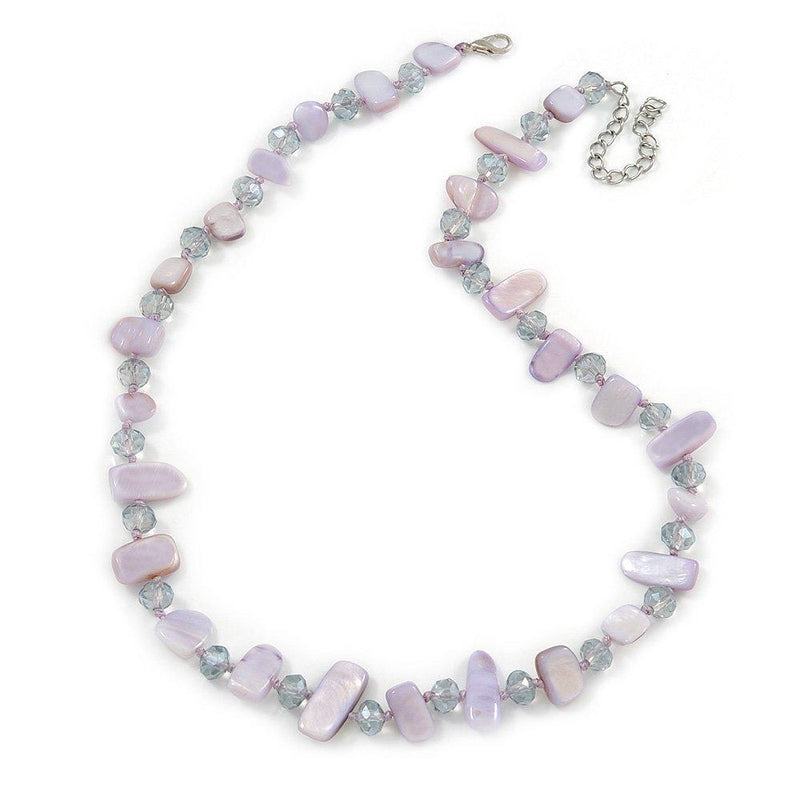 [Australia] - Avalaya Delicate Pale Lavender Sea Shell Nuggets and Glass Bead Necklace - 48cm L/ 7cm Ext 