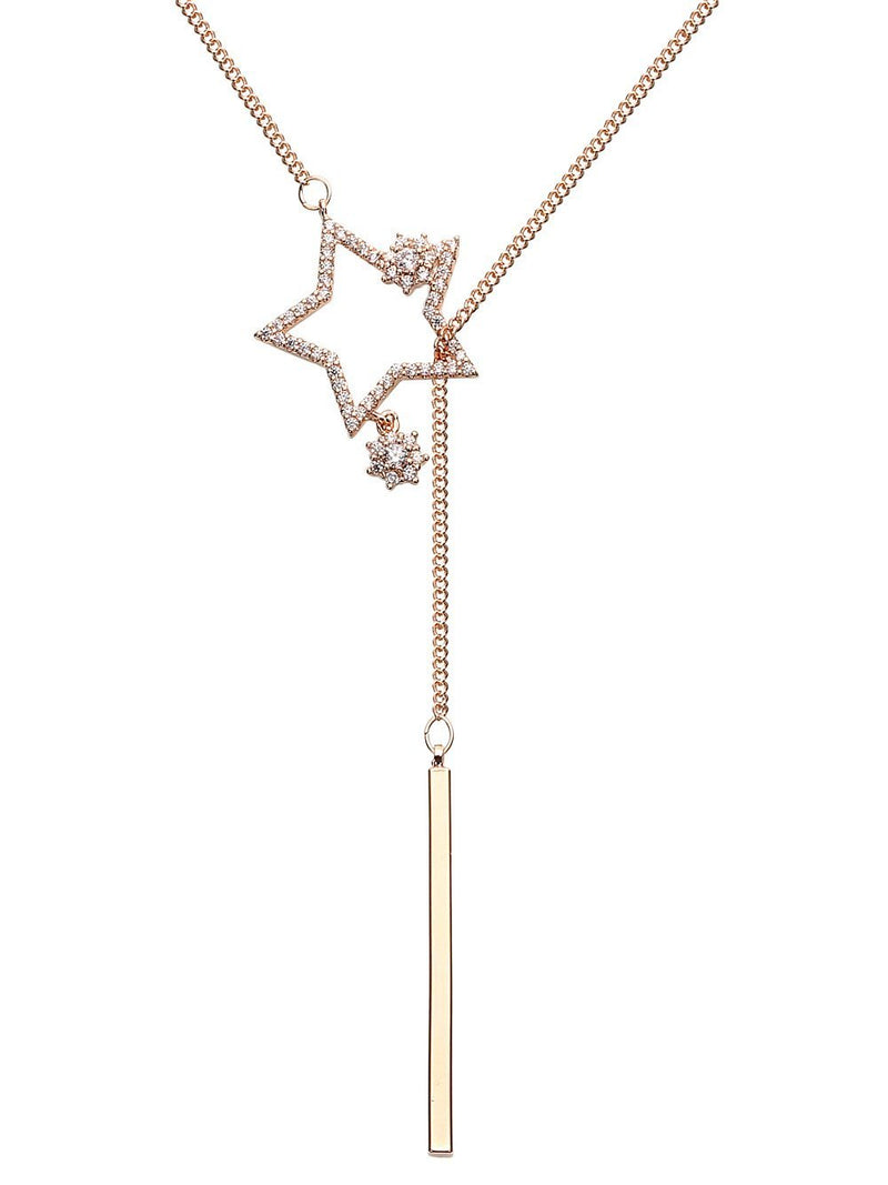 [Australia] - Costume Necklace Long Sweater Chain Star Pendant Y Shaped Rose Gold Necklaces Fashion Jewellery for Women 