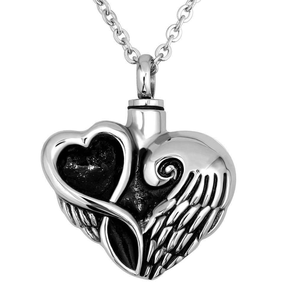 [Australia] - Korliya Angel Wings Infinity Heart Urn Necklace for Ashes Memorial Keepsake Pendant Cremation Jewellery 