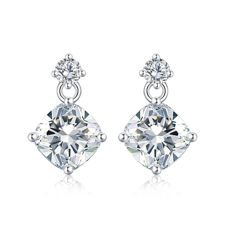 [Australia] - Diamond Treats 925 STERLING SILVER Earrings with Hanging Cushion Shape FLAWLESS Sparkling White Cubic Zirconia. The Dangly Sterling Silver Drop Earrings are a Lovely Gift for Her. 