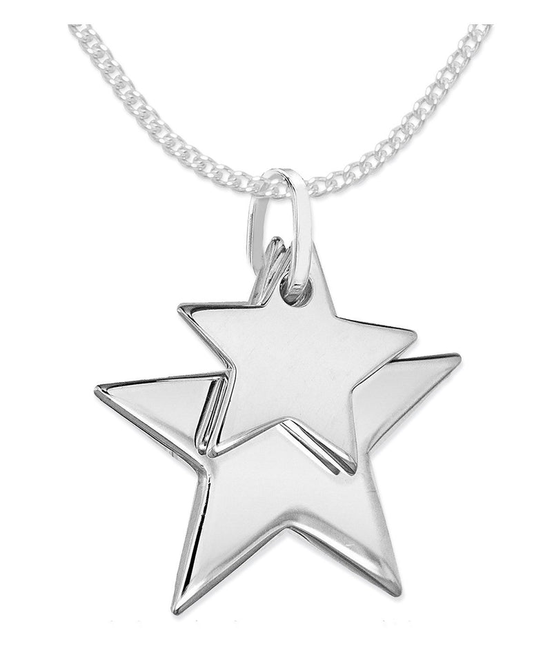 [Australia] - Heather Needham Sterling Silver Star necklace on 16" curb chain - STAR SIZES: 17mm and12mm. Gift boxed solid silver double star necklace 8173/16 