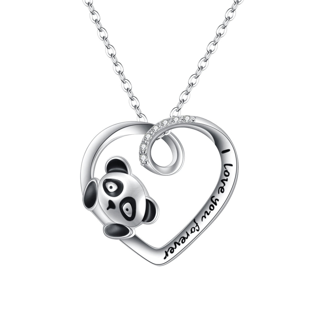 [Australia] - FANZE Women Jewerly-925 Sterling Silver Cubic Zirconia Cute Panda Love Heart Pendant Necklce- I Love You Forever, Rolo Chain 18'' 